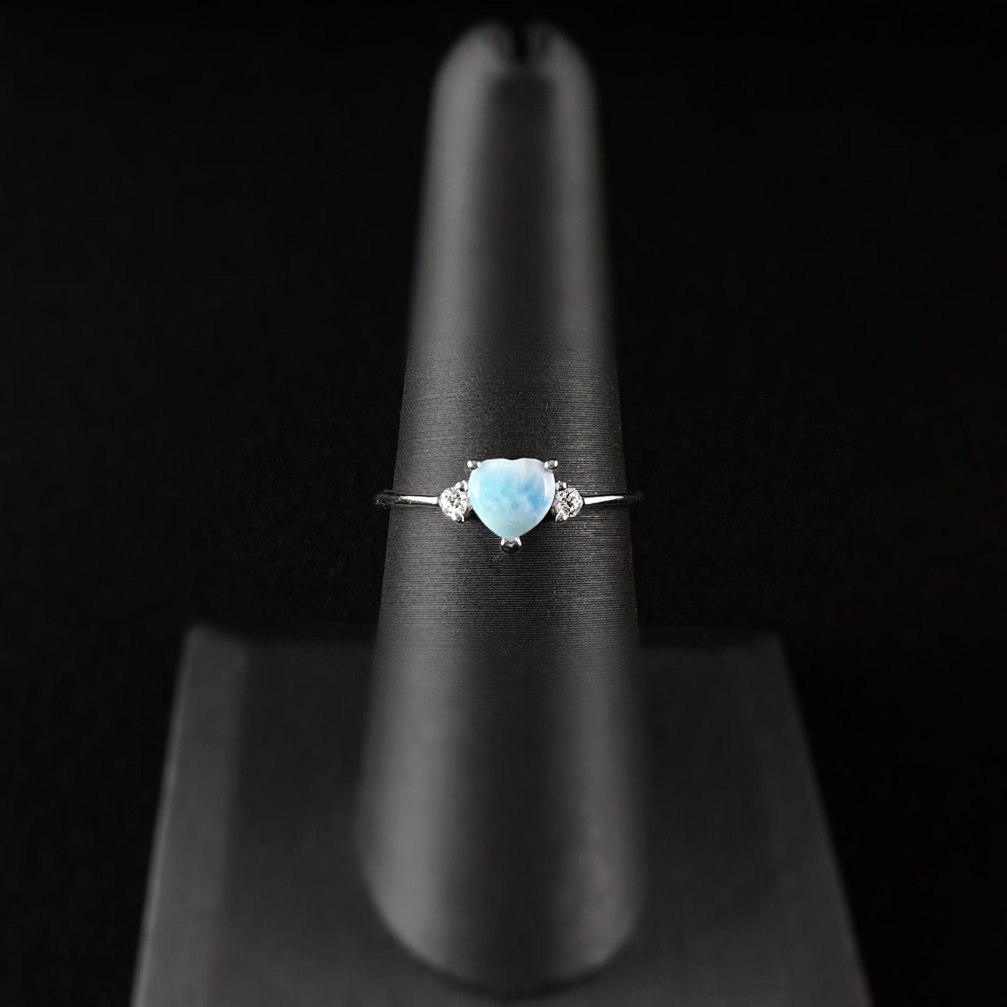 Sterling Silver Heart Ring with Natural Larimar Stone, Size 7