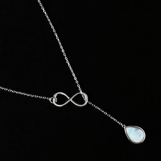 Sterling Silver Infinity Lariat Necklace with Natural Larimar Stone