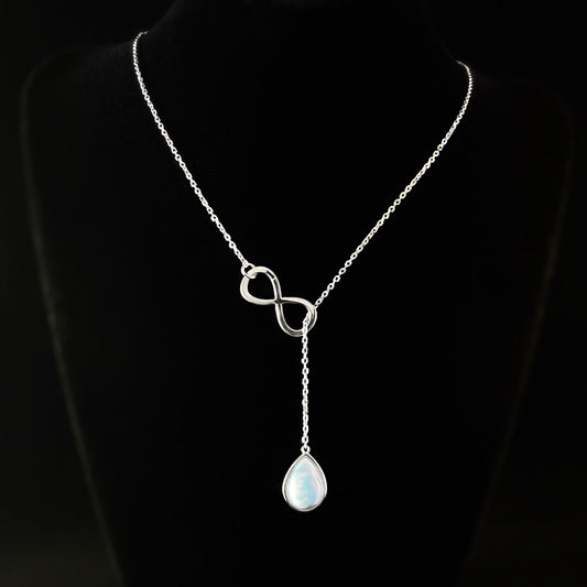 Sterling Silver Infinity Lariat Necklace with Natural Larimar Stone