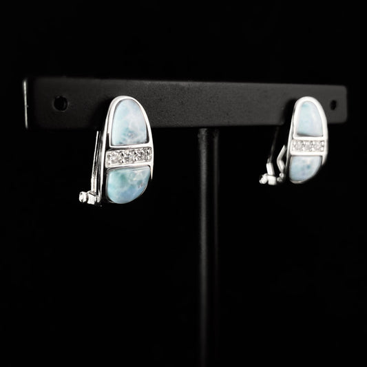 Sterling Silver Latch Back Earrings with Natural Larimar Stones