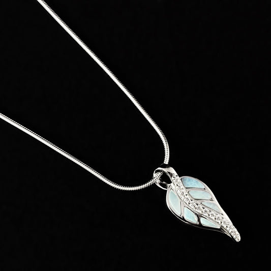 Sterling Silver Leaf Necklace with Natural Larimar Stones