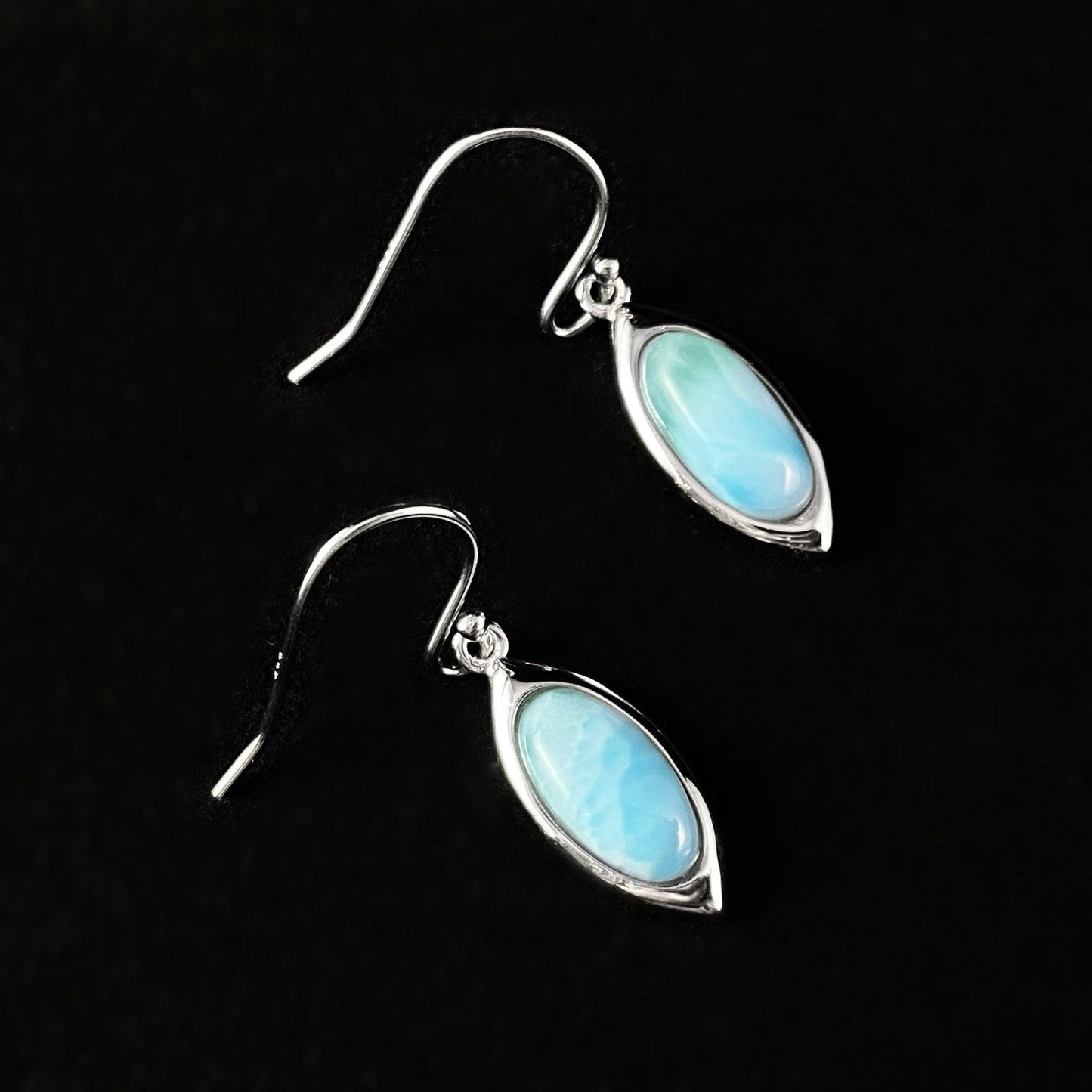 Sterling Silver Marquise Earrings with Natural Larimar Stones