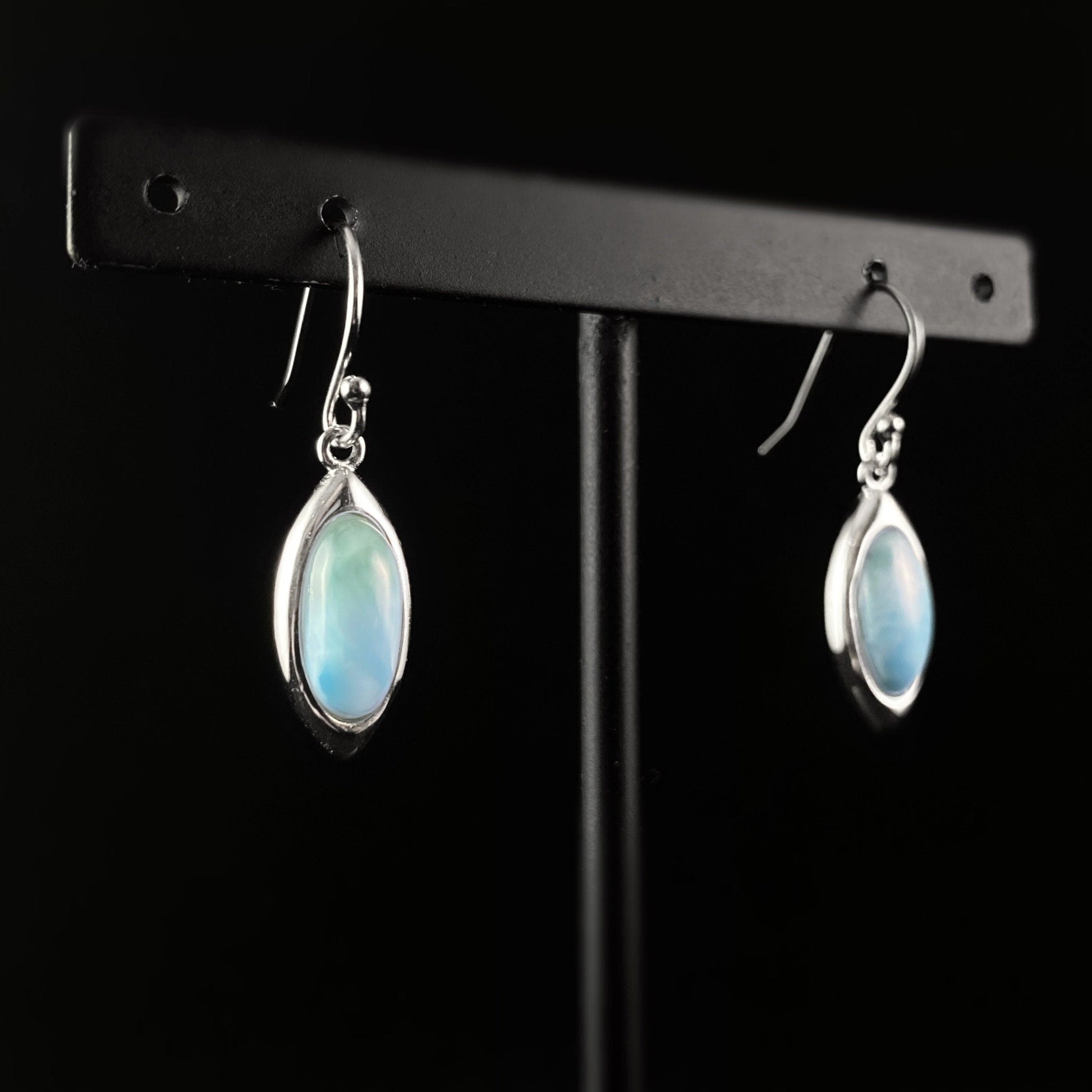 Sterling Silver Marquise Earrings with Natural Larimar Stones