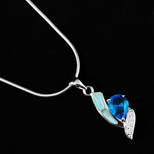Sterling Silver Necklace with Natural Larimar Stone and Blue Topaz