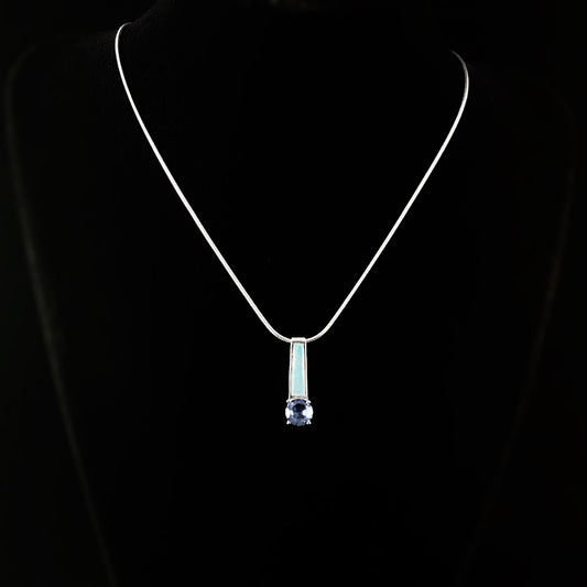 Sterling Silver Necklace with Natural Larimar Stone and Tanzanite