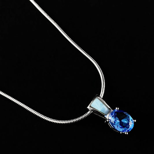 Sterling Silver Necklace with Natural Larimar Stone and Tanzanite