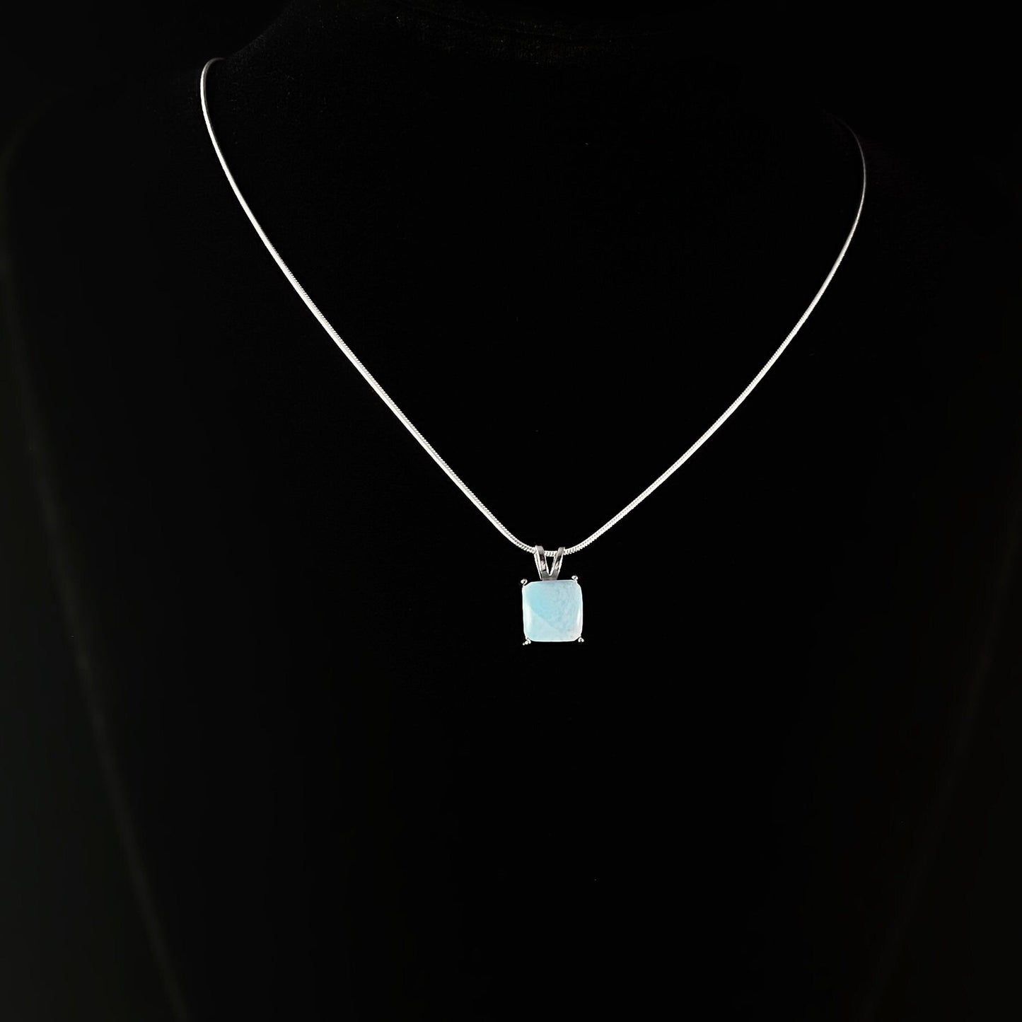 Sterling Silver Necklace with Natural Larimar Stone