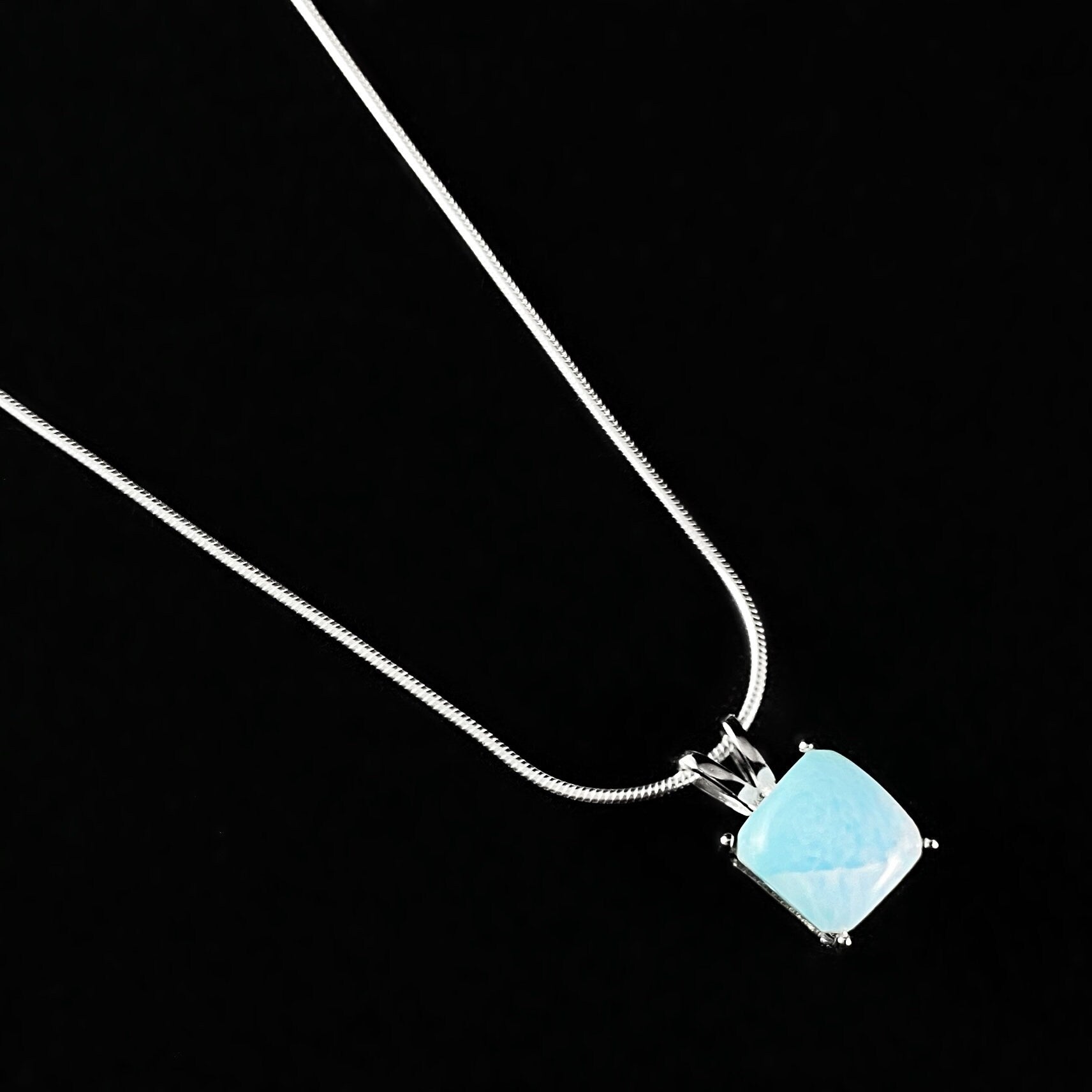 Sterling Silver Necklace with Natural Larimar Stone