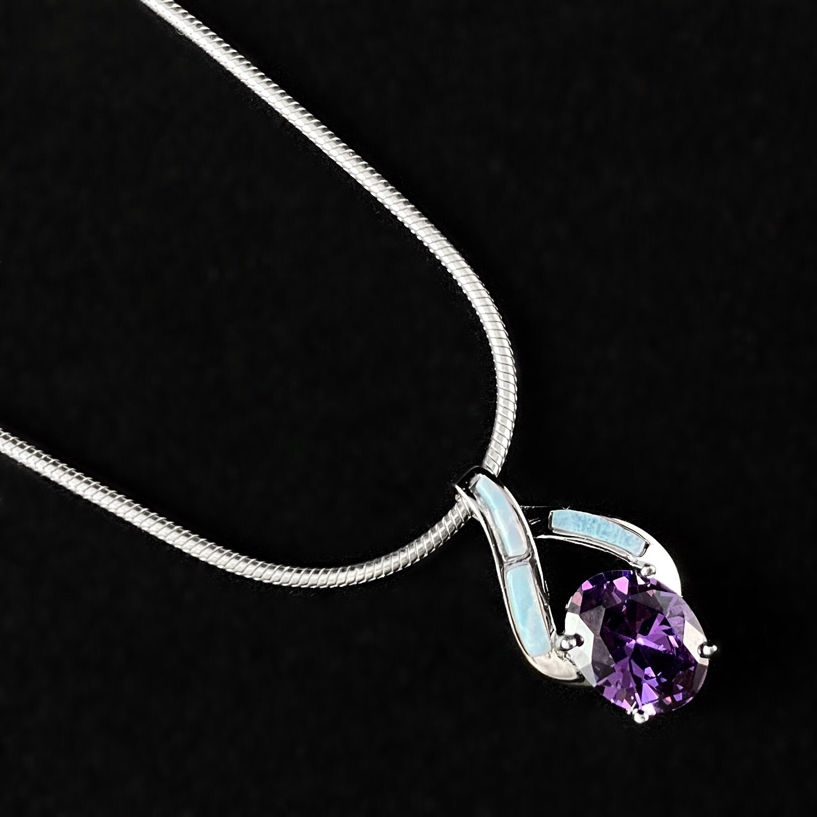 Sterling Silver Necklace with Natural Larimar Stones and Amethyst