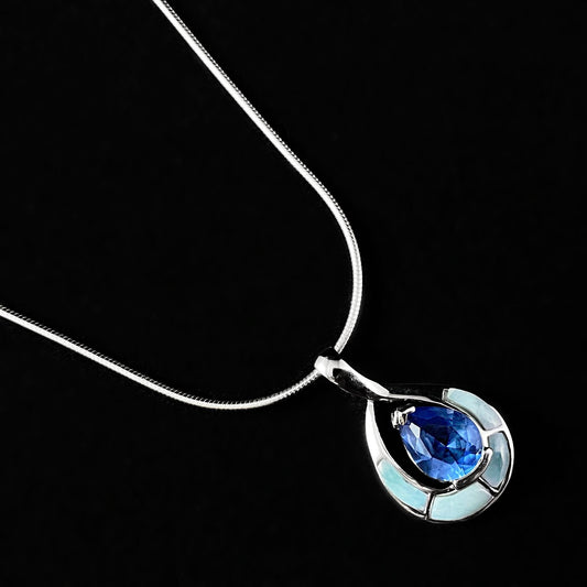 Sterling Silver Necklace with Natural Larimar Stones and Tanzanite