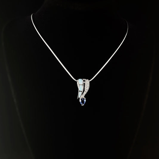 Sterling Silver Necklace with Natural Larimar Stones and Tanzanite