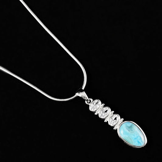 Sterling Silver Necklace with Oval Natural Larimar Stone