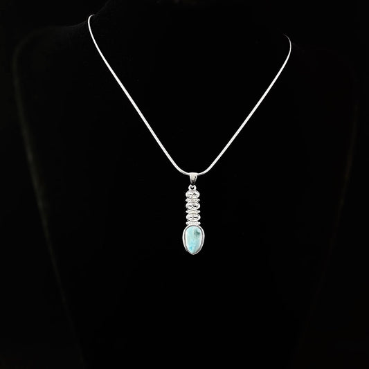 Sterling Silver Necklace with Oval Natural Larimar Stone