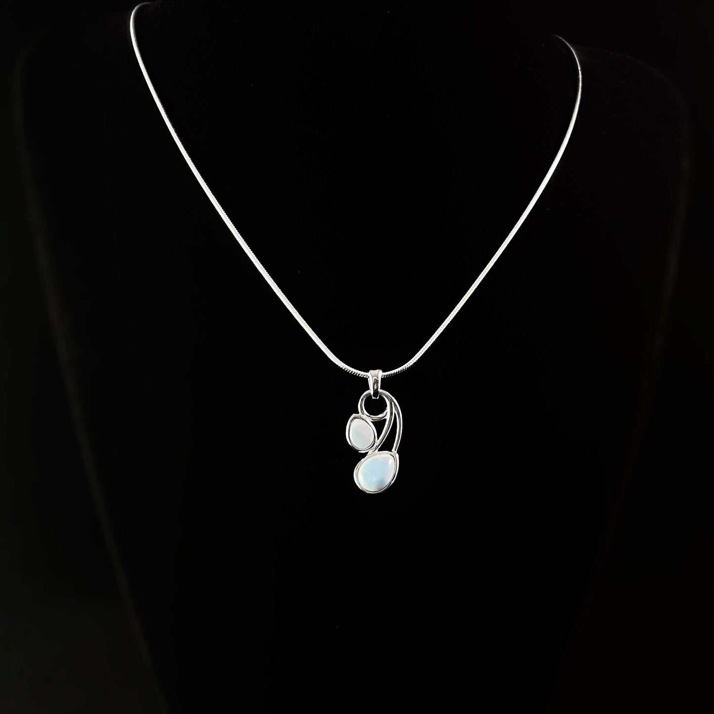 Sterling Silver Pear Drop Necklace with Natural Larimar Stones