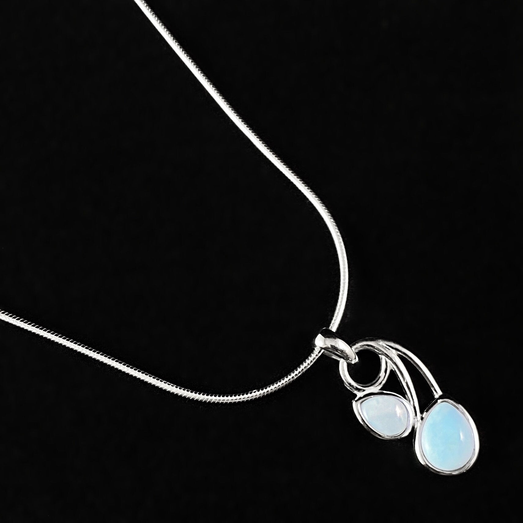 Sterling Silver Pear Drop Necklace with Natural Larimar Stones