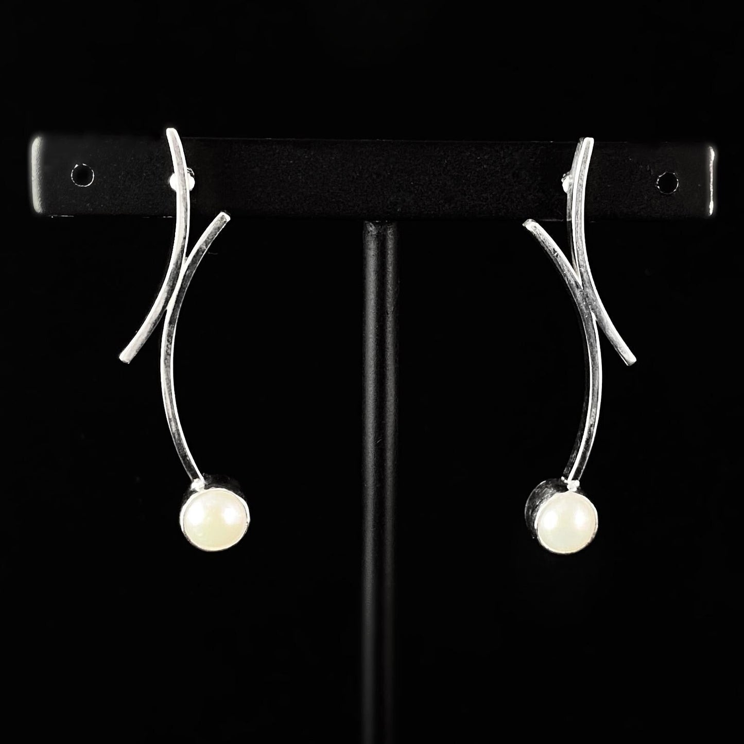 Sterling Silver & Pearl Double Arc Earrings, Made in North America - Cora