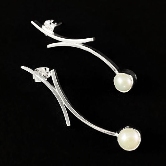 Sterling Silver & Pearl Double Arc Earrings, Made in North America - Cora