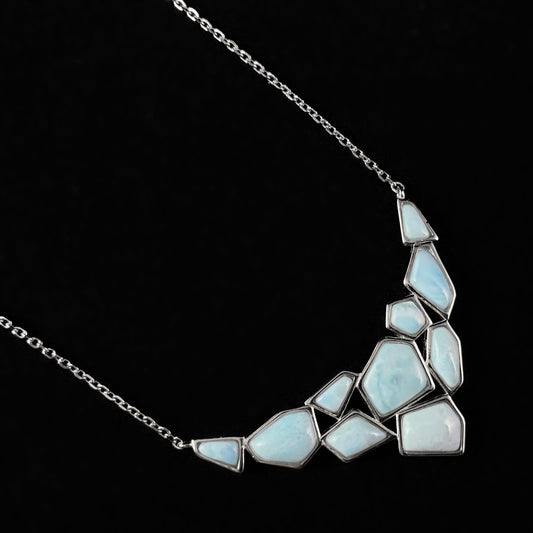 Sterling Silver Puzzle Necklace with Natural Larimar Stones