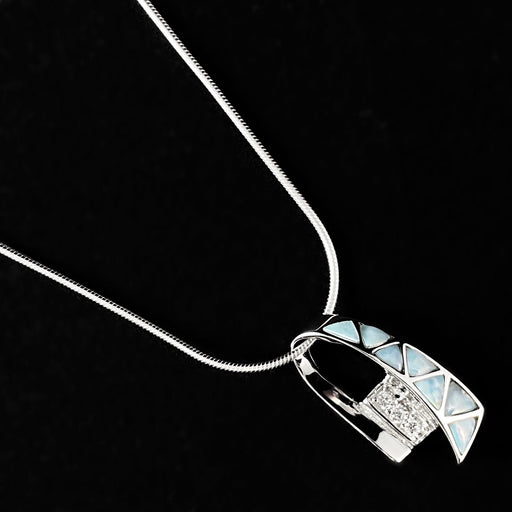 Sterling Silver Ribbon Necklace with Natural Larimar Stones