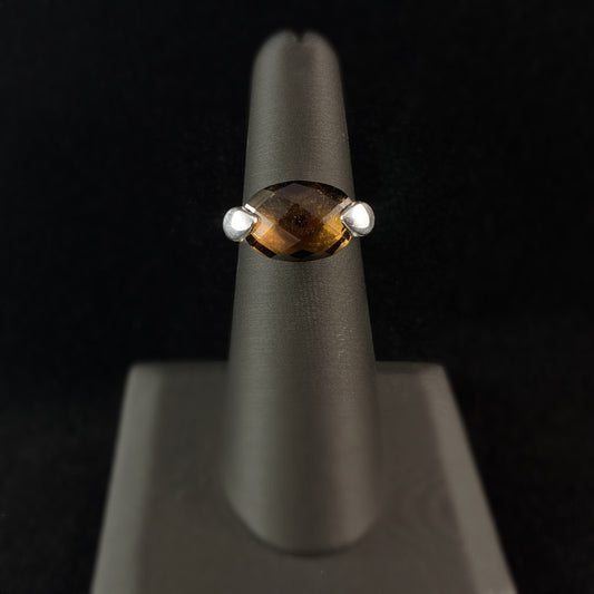 Sterling Silver Ring With Large Semi-Precious Smoky Topaz Stone - Silver Jewelry for Women