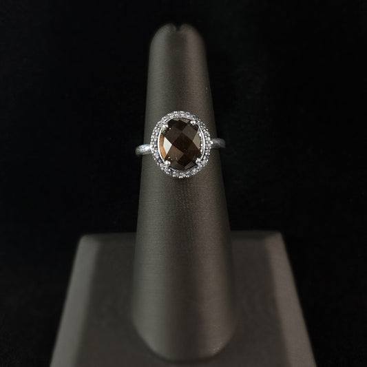 Sterling Silver Ring with Large Smoky Topaz Stone  - Silver Jewelry for Women