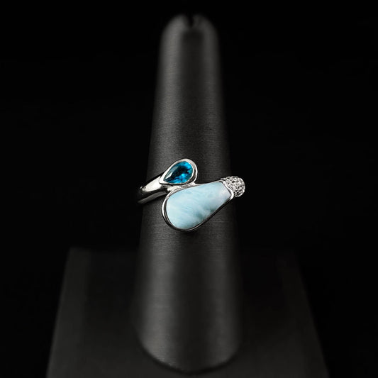 Sterling Silver Ring with Natural Larimar Stone, Size 7