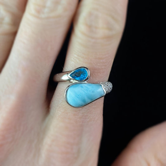 Sterling Silver Ring with Natural Larimar Stone, Size 7