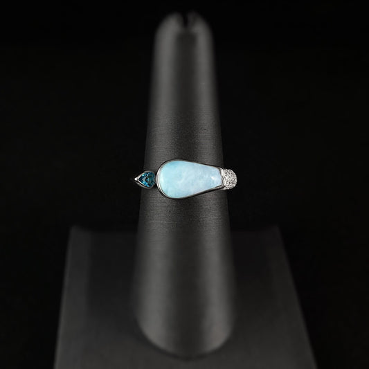 Sterling Silver Ring with Natural Larimar Stone, Size 7