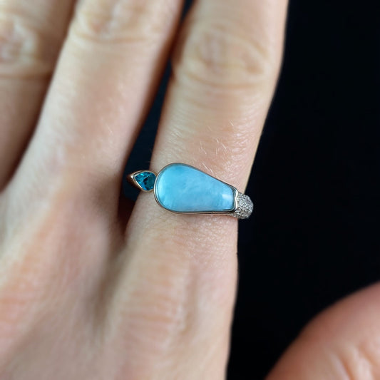 Sterling Silver Ring with Natural Larimar Stone, Size 7