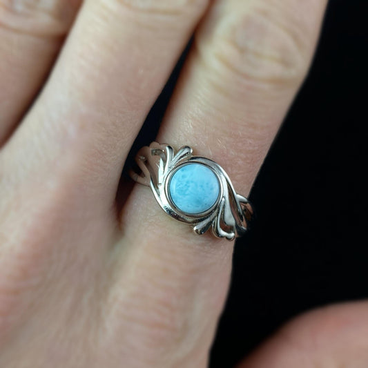 Sterling Silver Ring with Natural Larimar Stone, Size 8