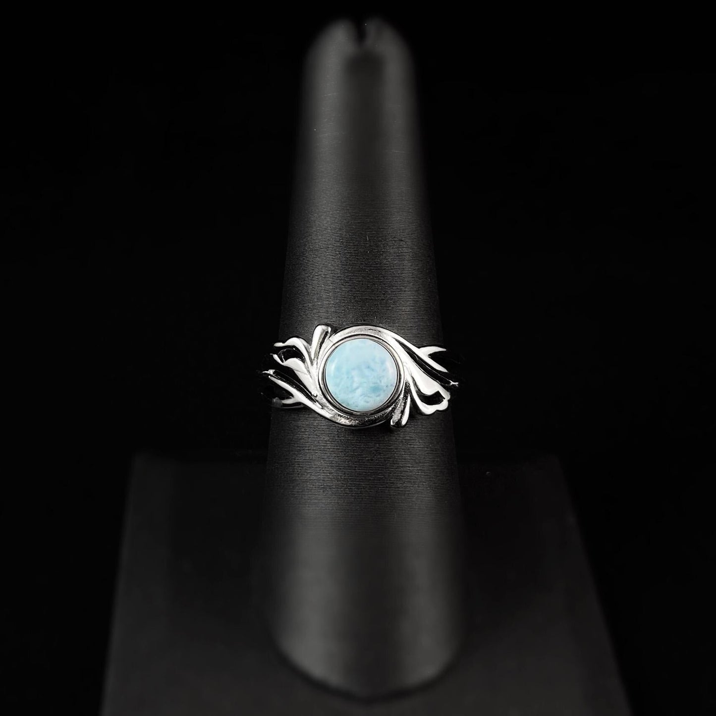 Sterling Silver Ring with Natural Larimar Stone, Size 8