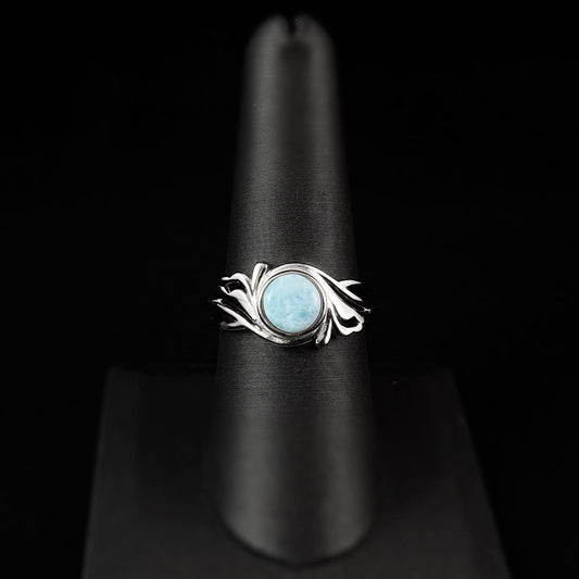 Sterling Silver Ring with Natural Larimar Stone, Size 8