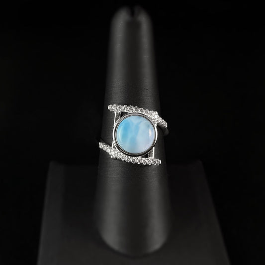 Sterling Silver Ring with Natural Larimar Stone, Size 8