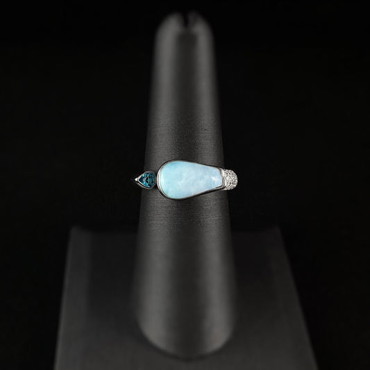 Sterling Silver Ring with Natural Larimar Stone, Size 8