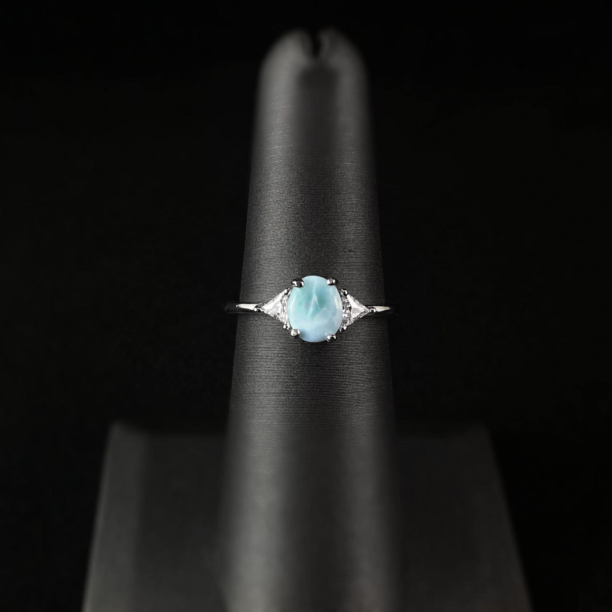 Sterling Silver Ring with Oval Natural Larimar Stone, Size 6