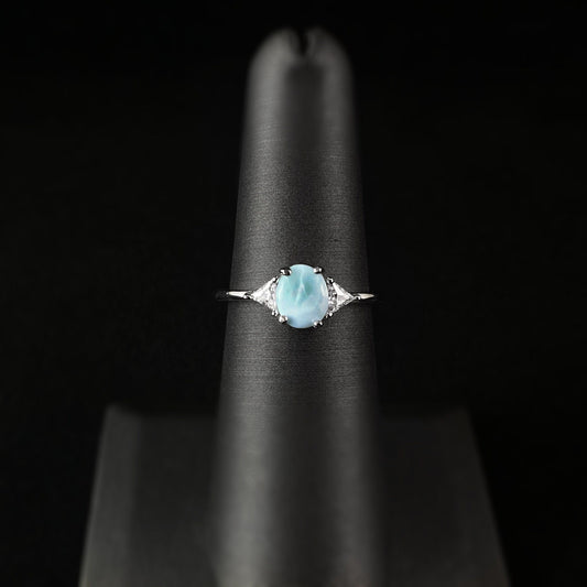 Sterling Silver Ring with Oval Natural Larimar Stone, Size 7