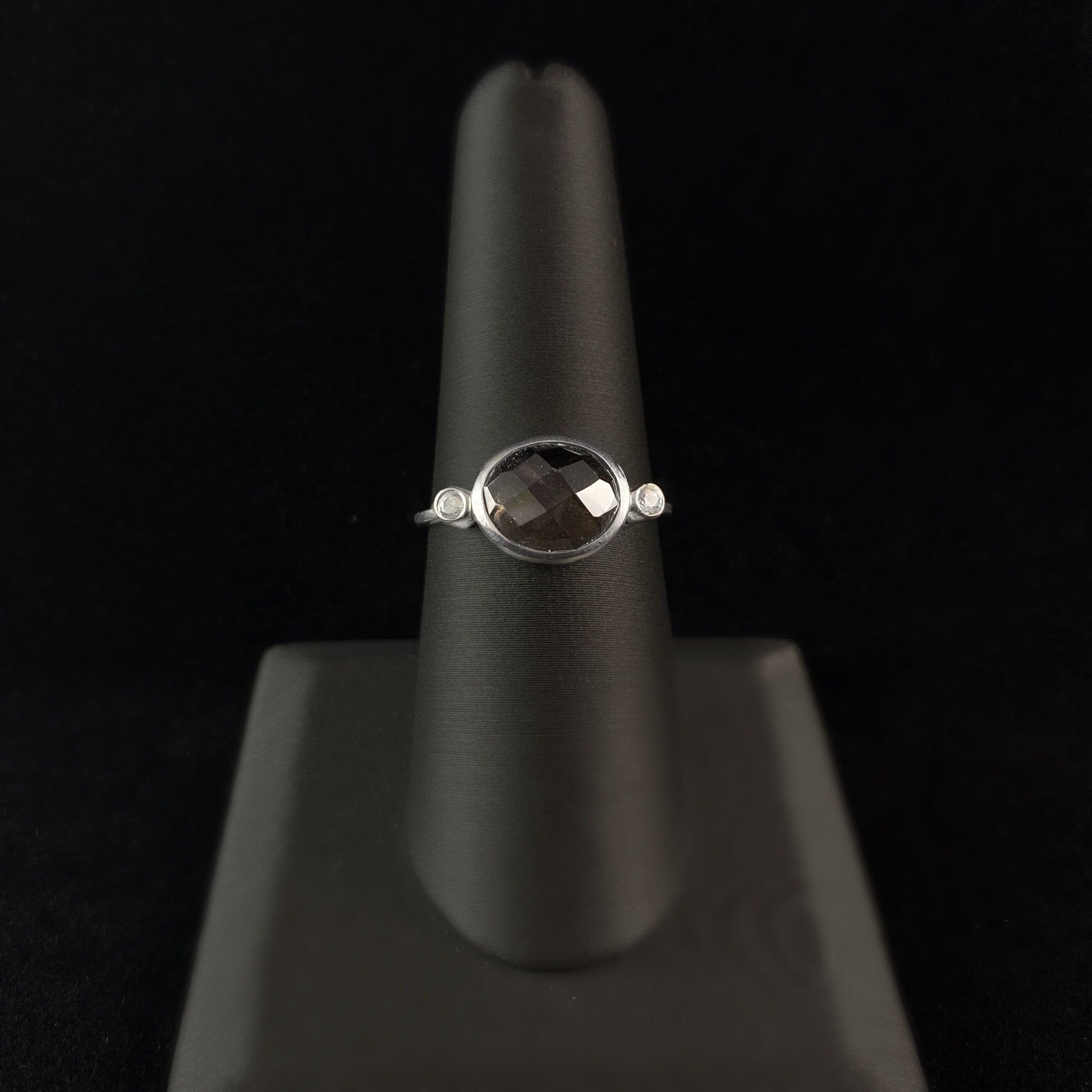 Sterling Silver Ring With Oval Semi-Precious Smoky Topaz Stone - Silver Jewelry for Women