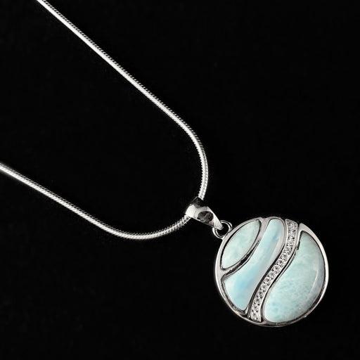 Sterling Silver Round Necklace with Natural Larimar Stones