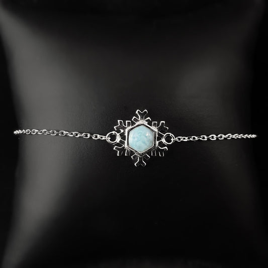 Sterling Silver Snowflake Bracelet with Natural Larimar Stone