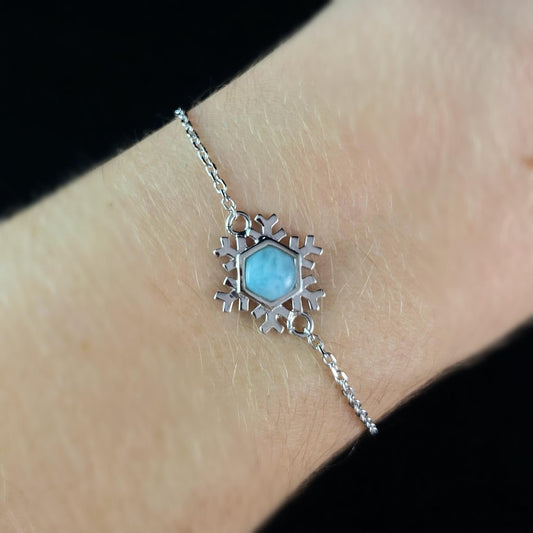 Sterling Silver Snowflake Bracelet with Natural Larimar Stone