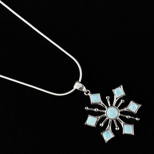 Sterling Silver Snowflake Necklace with Natural Larimar Stones