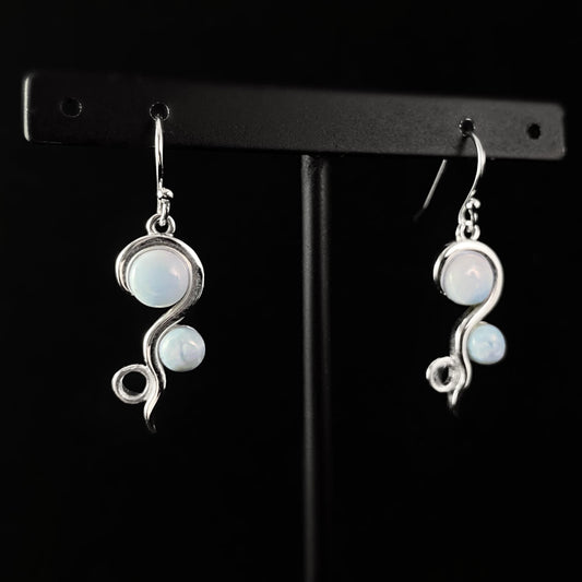 Sterling Silver Swirl Earrings with Natural Larimar Stones