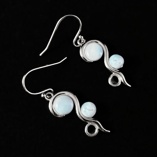 Sterling Silver Swirl Earrings with Natural Larimar Stones