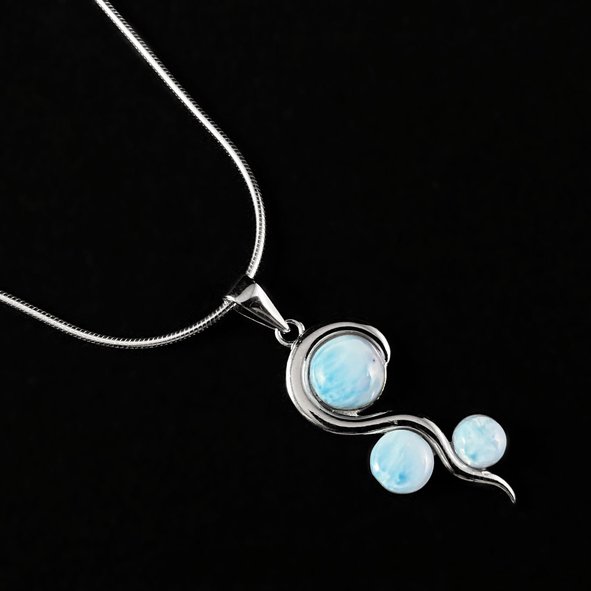 Sterling Silver Swirl Necklace with Natural Larimar Stones