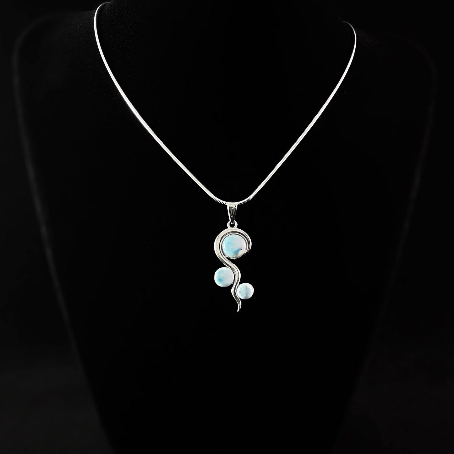 Sterling Silver Swirl Necklace with Natural Larimar Stones