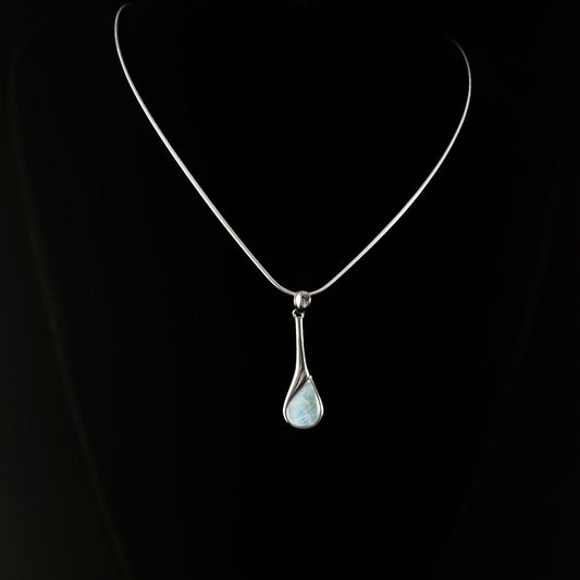 Sterling Silver Teardrop Necklace with Natural Larimar Stone