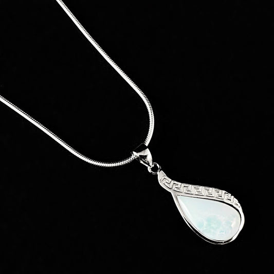 Sterling Silver Teardrop Necklace with Natural Larimar Stones