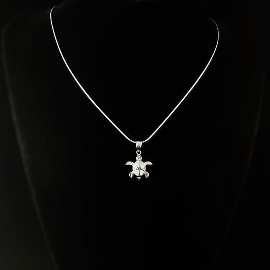 Sterling Silver Turtle Necklace with Natural Larimar Stones