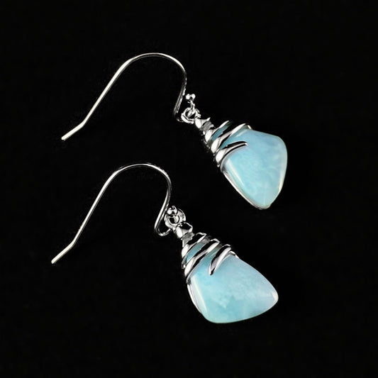 Sterling Silver Twist Earrings with Natural Larimar Stones