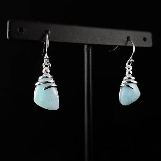 Sterling Silver Twist Earrings with Natural Larimar Stones